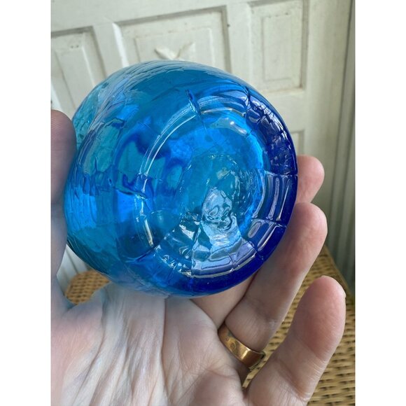 Vintage MCM Rainbow Art Glass Blue Crackle Decanter Bottle Flame Stopper - Picture 3 of 13